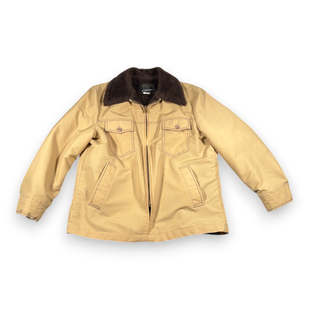 Vintage JC Penney Jacket Adult LARGE 42 Brown Canvas Sherpa Chore Western 70s